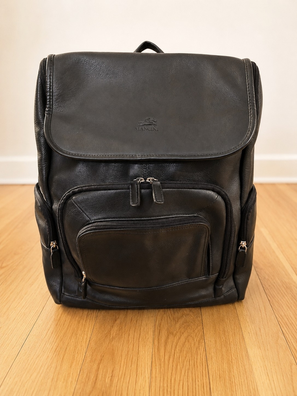 Mancini Buffalo Leather Laptop Backpack 15.6" Black Tablet